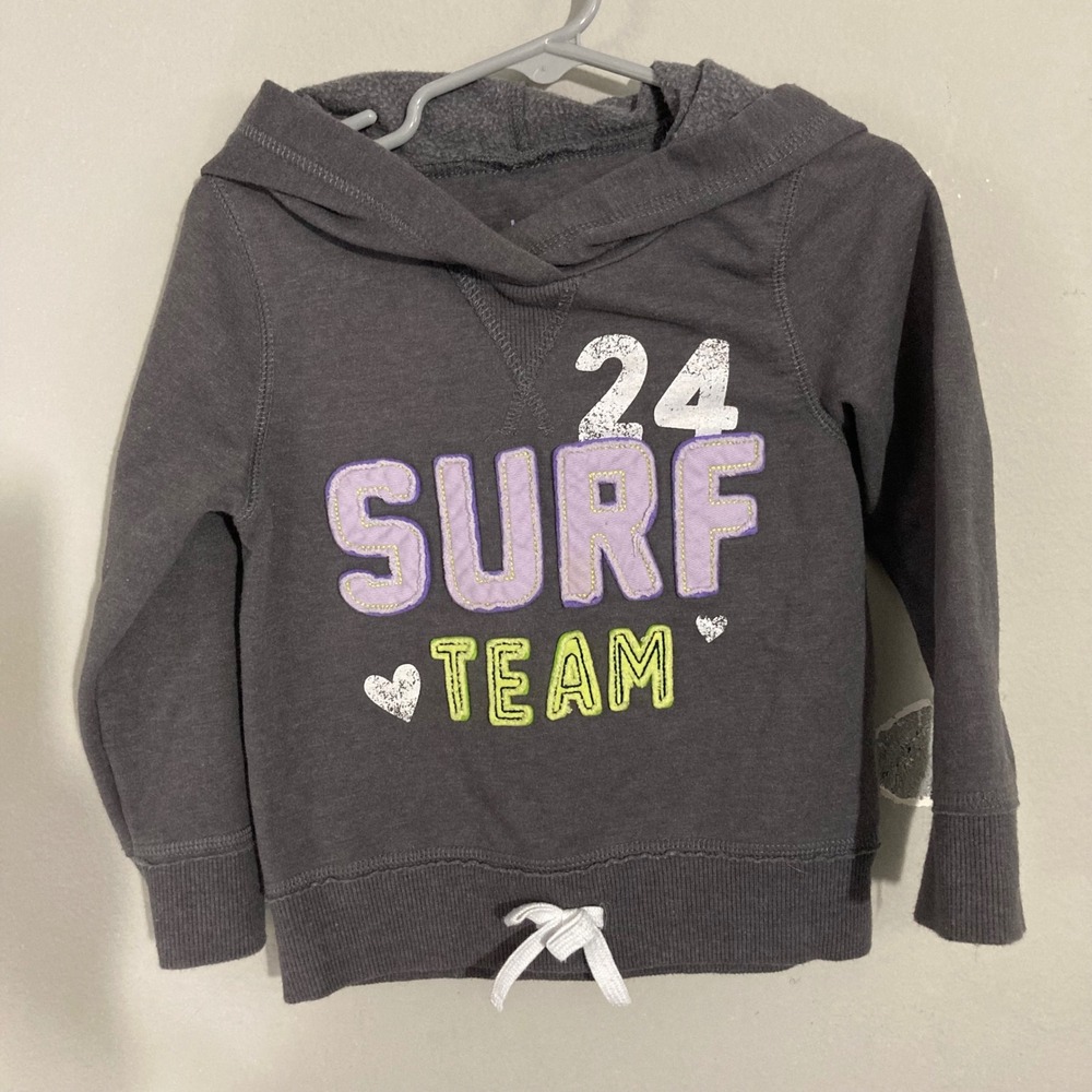 Joe Fresh Hoodie Toddler 3T Grey Surf Team Graphic Fleece Pullover Sweatshirt